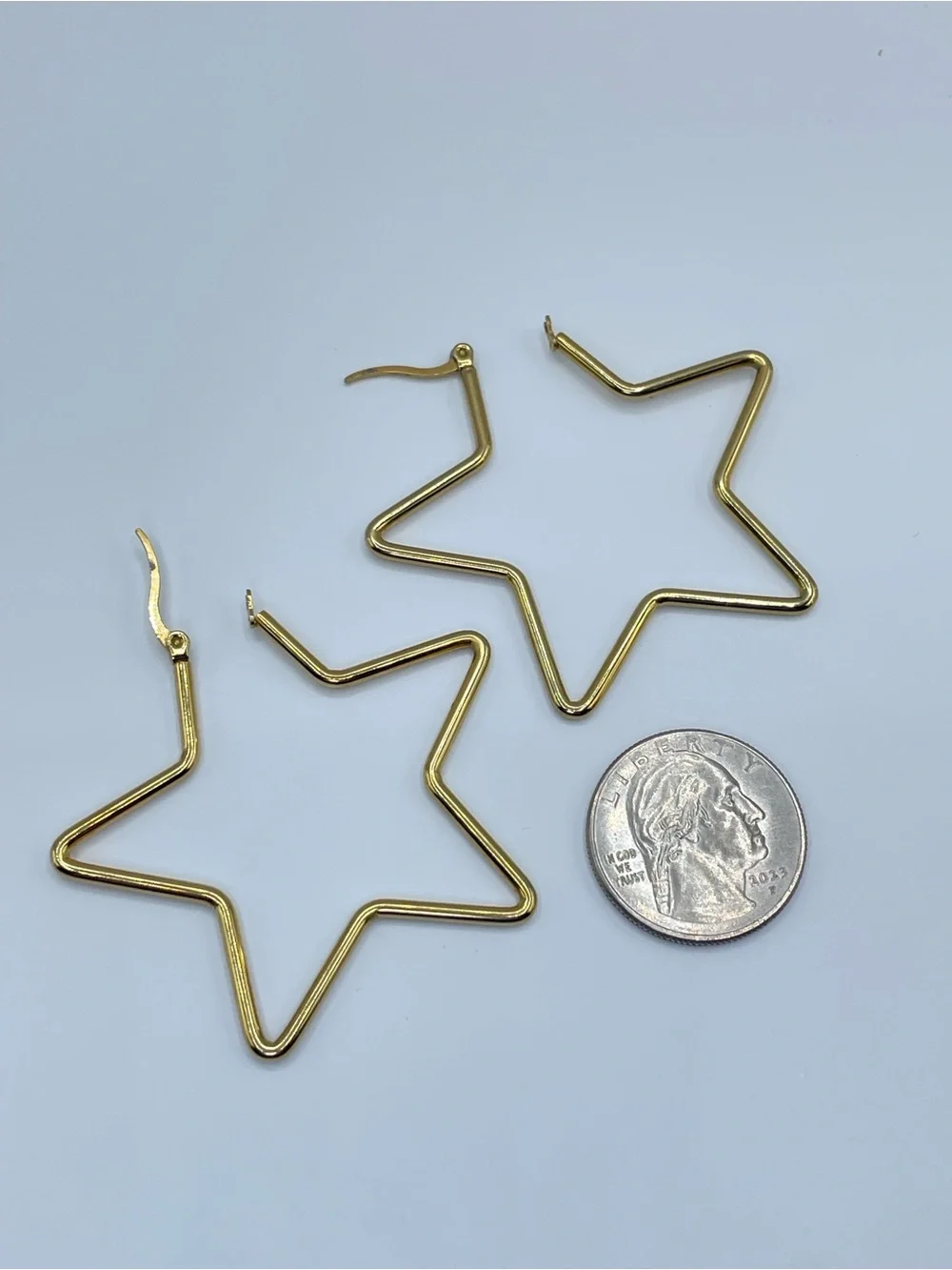 Gold Tone Star Hoop Earrings Geometric Celestial Minimalist Statement